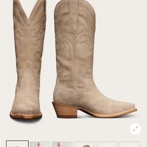 Tecovas Annie Cowboy Boots in Beige Fawn Suede